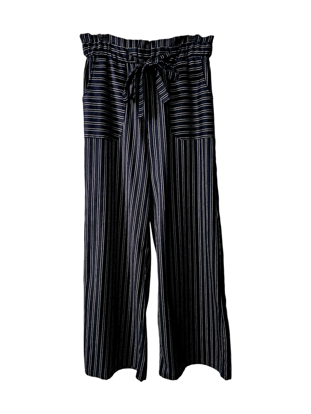 Blue Rain Pinstripe Paperbag Wide Leg Pants - Size M - Picture 2 of 9